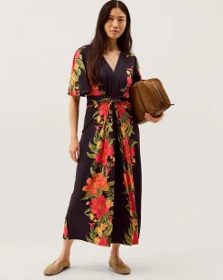 Moana Floral Print Jersey Midi Dress Blue