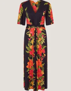 Moana Floral Print Jersey Midi Dress Blue