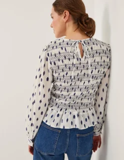 Molly Spot Smocked Top Ivory