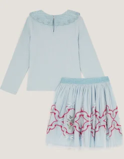 Mon Cheri Top & Mesh Disco Skirt Set Blue