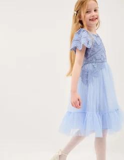 Monica Floral Lace Tulle Dress Blue