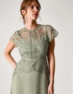 Monica Lace Midi Bridesmaid Dress Green