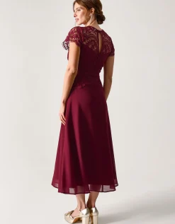 Monica Lace Midi Bridesmaid Dress Red