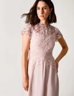 Monica Lace Midi Bridesmaid Dress Pink
