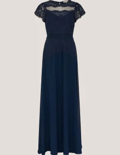Monike Short Sleeve Lace Bridesmaid Dress Blue