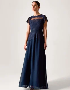 Monike Short Sleeve Lace Bridesmaid Dress Blue