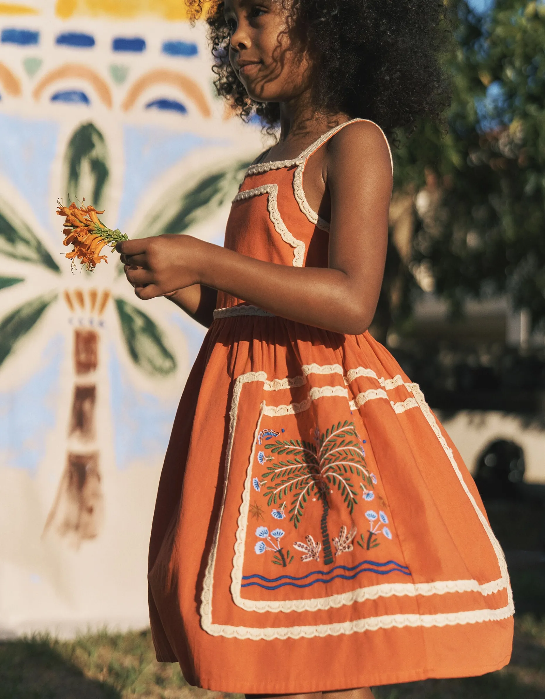 Monsoon x Charlie Taylor Palm Embroidered Dress Orange