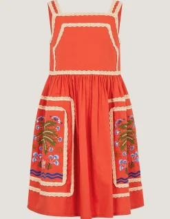 Monsoon x Charlie Taylor Palm Embroidered Dress Orange