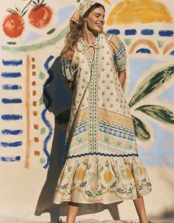 Monsoon x Charlie Taylor Printed Puff Sleeve Midi Dress Ivory
