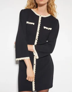 Nala Scallop Knit Mini Dress Black