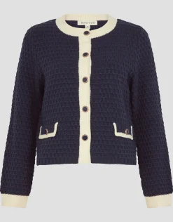 Nancy Smart Waffle Knit Cardigan Blue