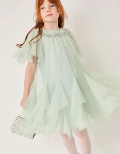 Nessa Sparkle Collar Waterfall Dress Green