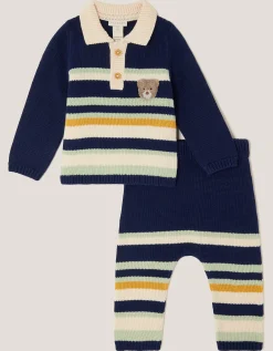 Newborn Benny Bear Stripe Knit Set Blue