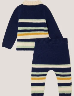 Newborn Benny Bear Stripe Knit Set Blue