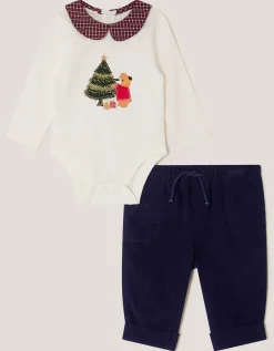 Newborn Christmas Bear Bodysuit & Trousers Set Blue