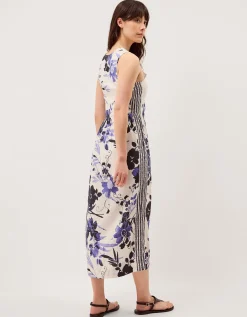 Nicolette Floral Linen Blend Midi Dress Blue