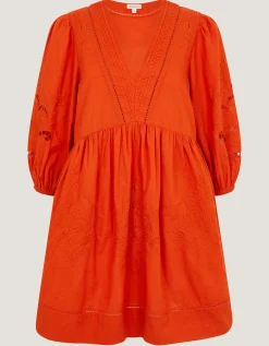 Noelle Embroidered Mini Dress Orange