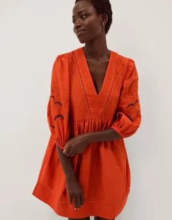 Noelle Embroidered Mini Dress Orange