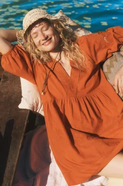 Noelle Embroidered Mini Dress Orange