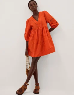 Noelle Embroidered Mini Dress Orange