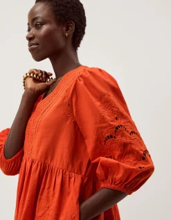 Noelle Embroidered Mini Dress Orange