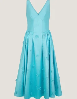 Odette Floral Appliqué Fit & Flare Midi Dress Blue