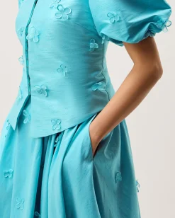 Odette Floral Appliqué Fit & Flare Midi Dress Blue