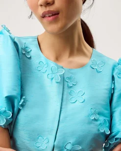 Odette Puff Sleeve Floral Appliqué Jacket Blue