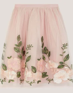 Olene Floral Embroidered Tulle Skirt Orange