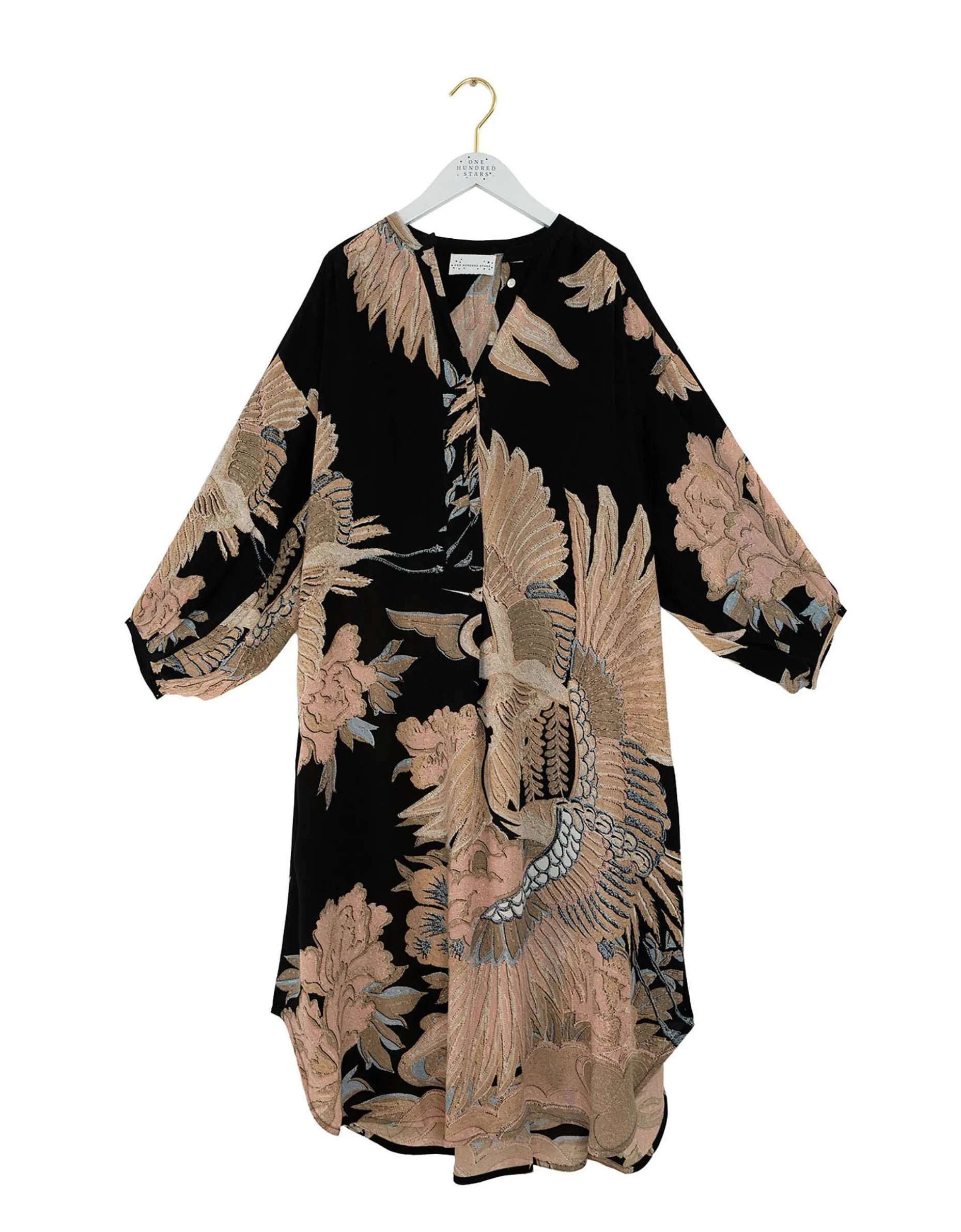 One Hundred Stars Darcy Crane Print Tunic Dress Black