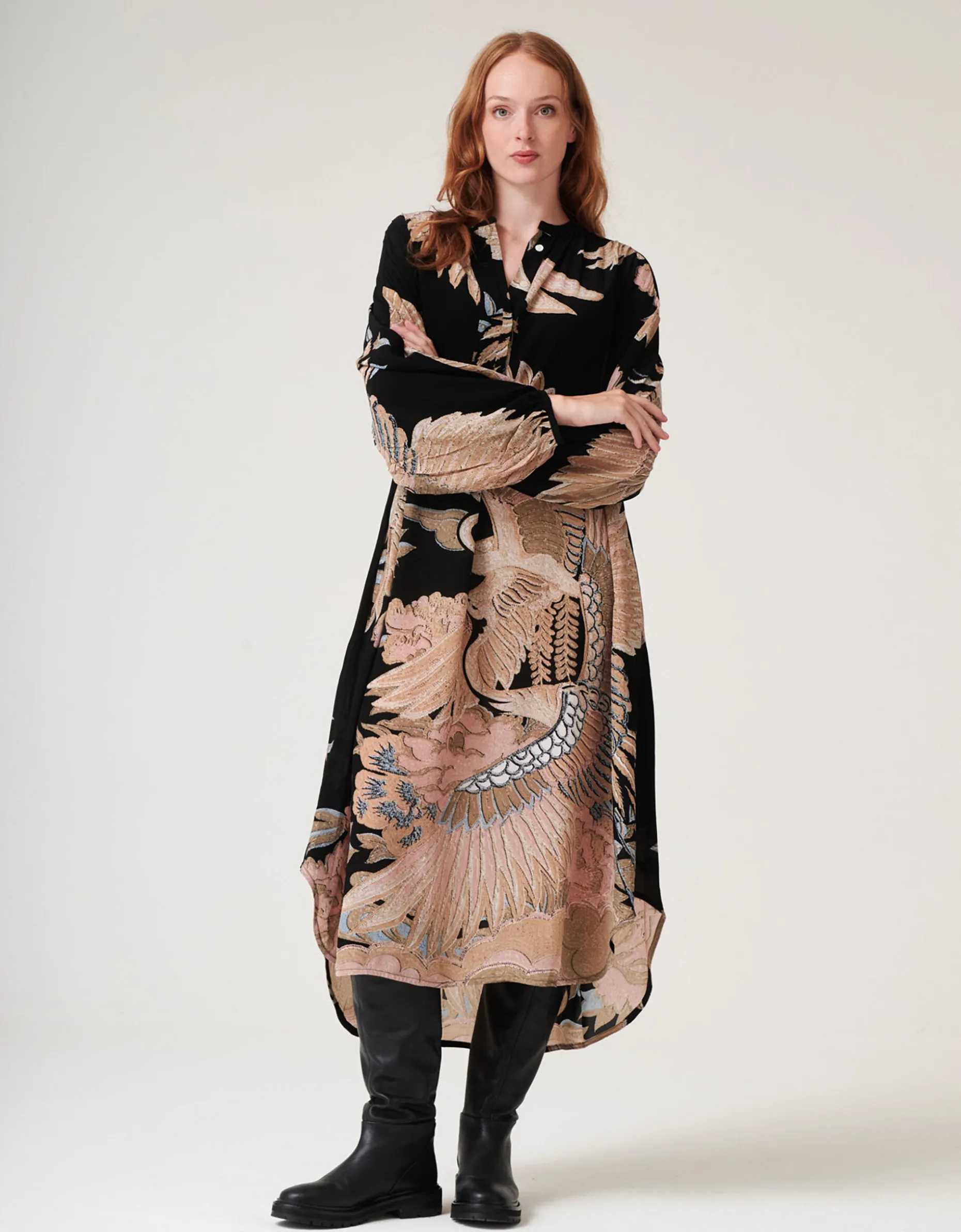 One Hundred Stars Darcy Crane Print Tunic Dress Black