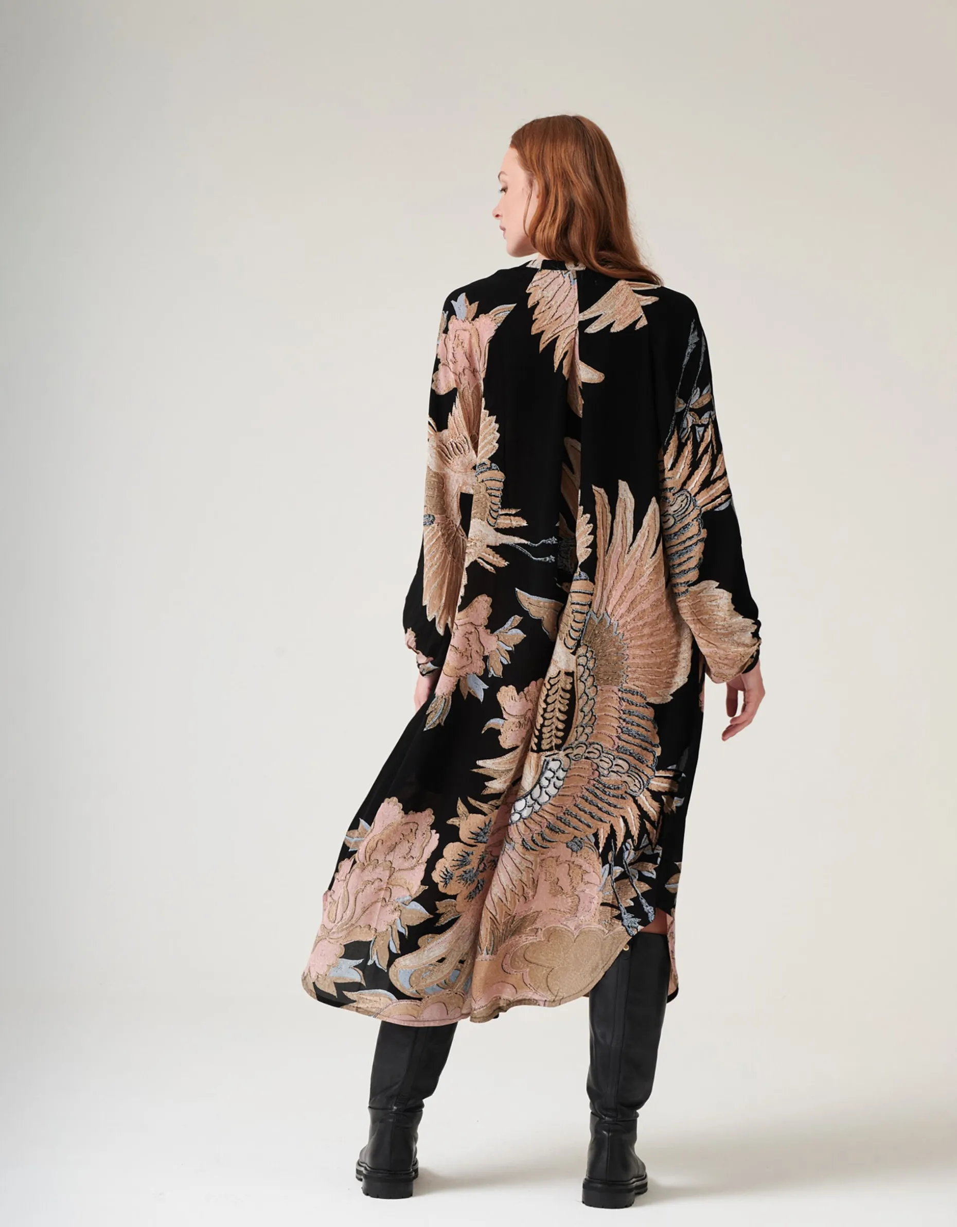 One Hundred Stars Darcy Crane Print Tunic Dress Black