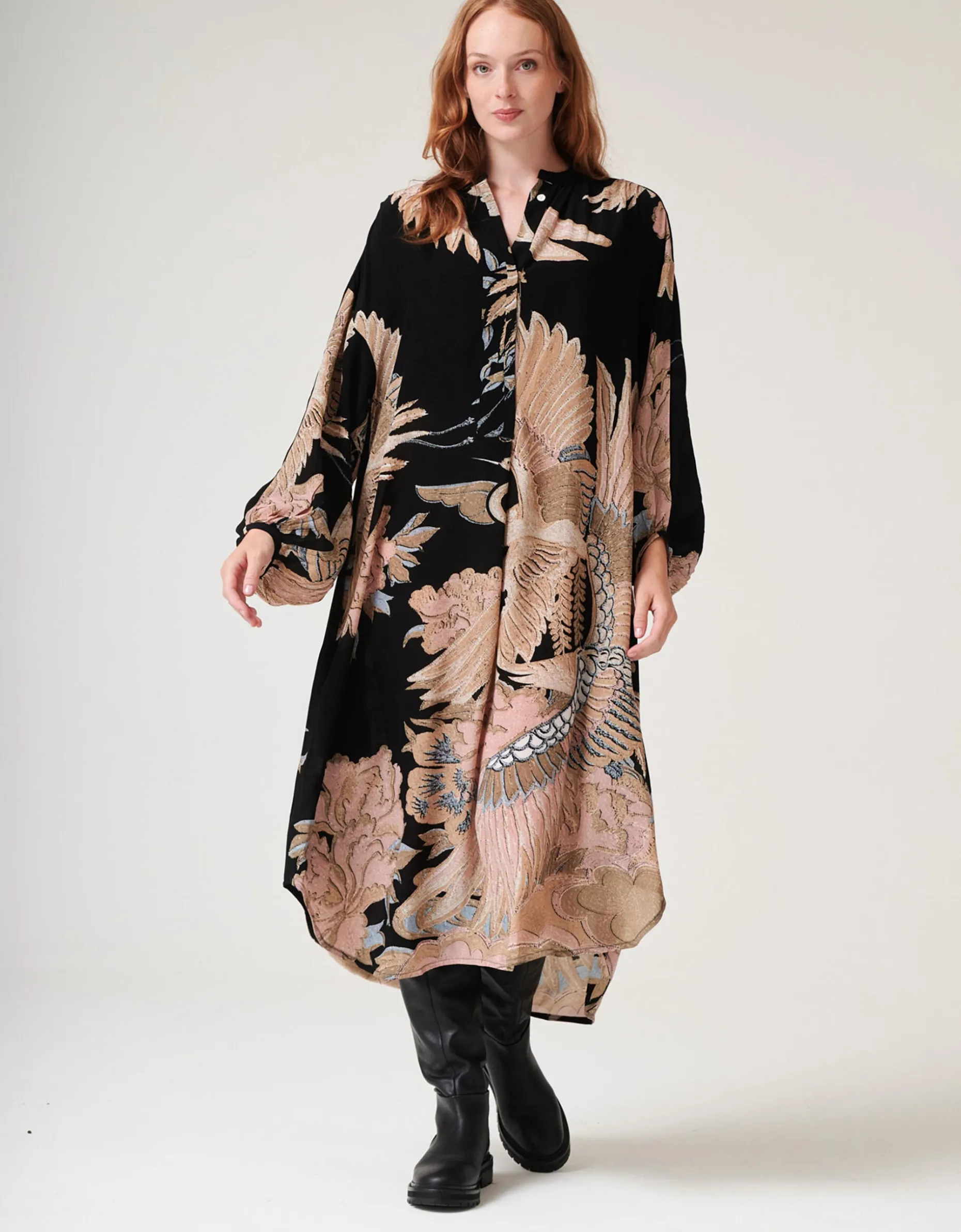 One Hundred Stars Darcy Crane Print Tunic Dress Black