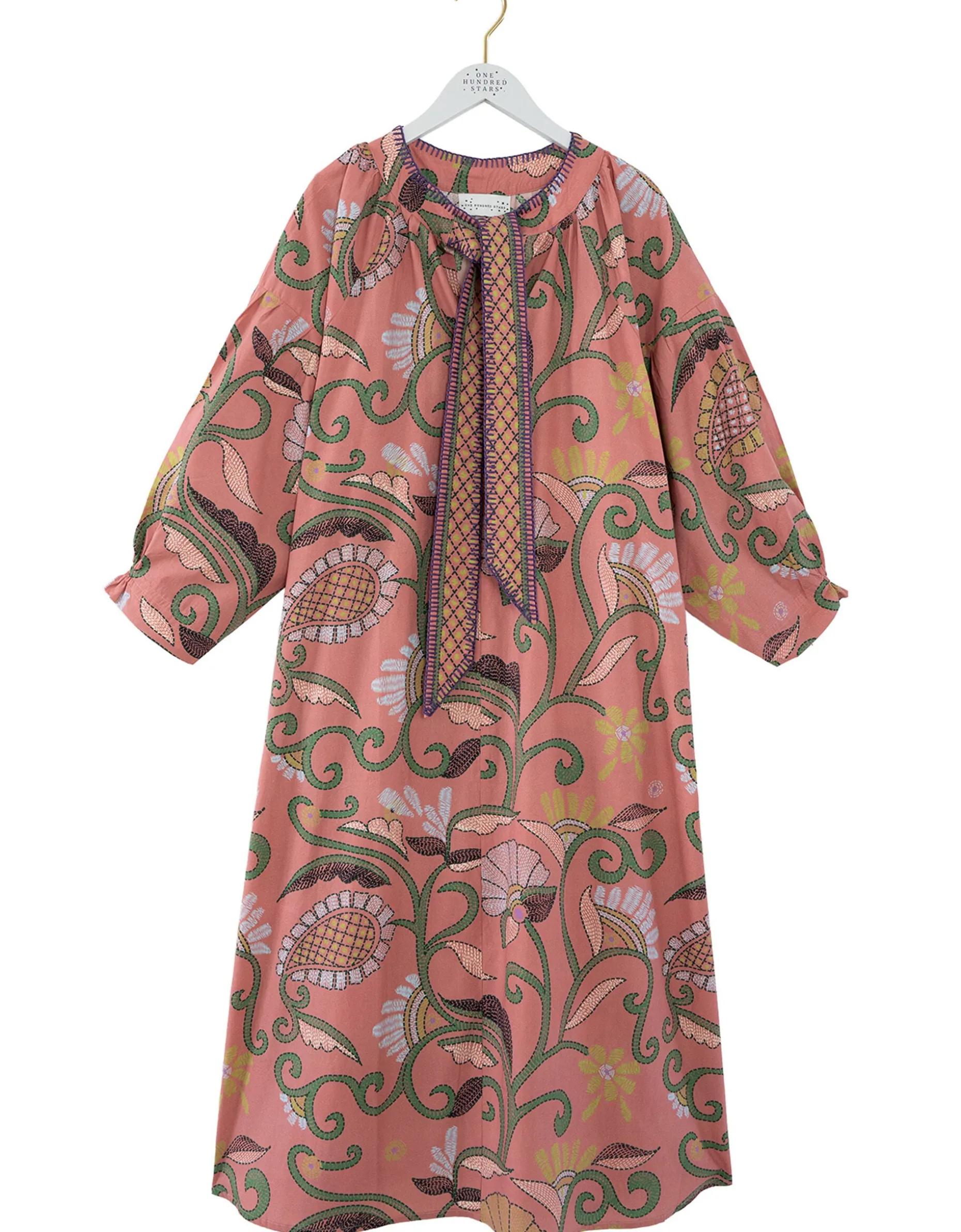 One Hundred Stars Giant Kantha Pussybow Midi Dress