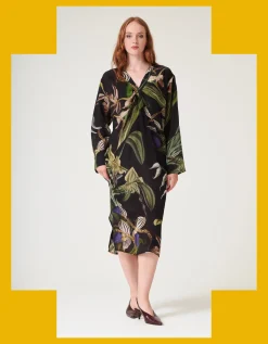 One Hundred Stars Orchid Crepe Midi Dress Black