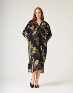 One Hundred Stars Orchid Crepe Midi Dress Black