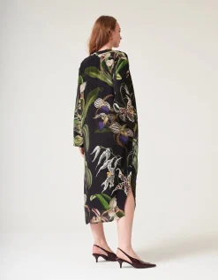 One Hundred Stars Orchid Crepe Midi Dress Black