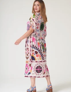 One Hundred Stars Susani Print String Midi Dress Pink