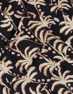 One-Shoulder Palm Print Frill Playsuit Black