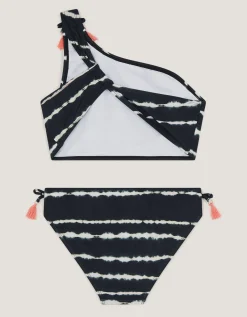 One-Shoulder Tie-Dye Bikini Set Black