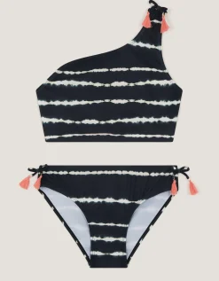 One-Shoulder Tie-Dye Bikini Set Black