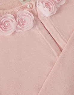 Ottilie Appliqué Rose Pearl Cardigan Pink