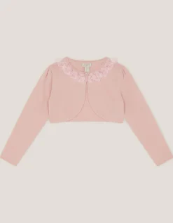 Ottilie Appliqué Rose Pearl Cardigan Pink