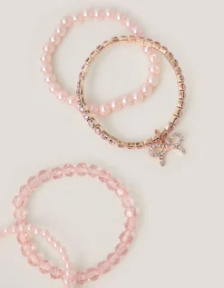 4-Pack Bow Pearl Bracelets Pink