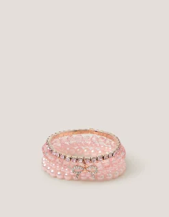 4-Pack Bow Pearl Bracelets Pink