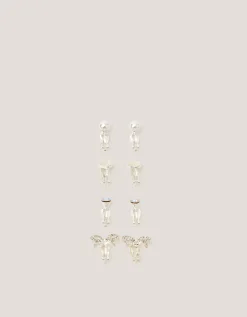 4-Pack Bow & Pearl Clip On Earrings