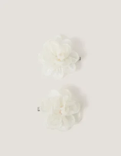2-Pack Bridesmaid Flower Hair Clips White