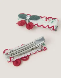 2-Pack Cherry Embroidered Hair Clips