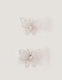 2-Pack Diamanté Butterfly Bow Hair Clips Pink