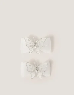 2-Pack Diamanté Butterfly Bow Hair Clips Ivory